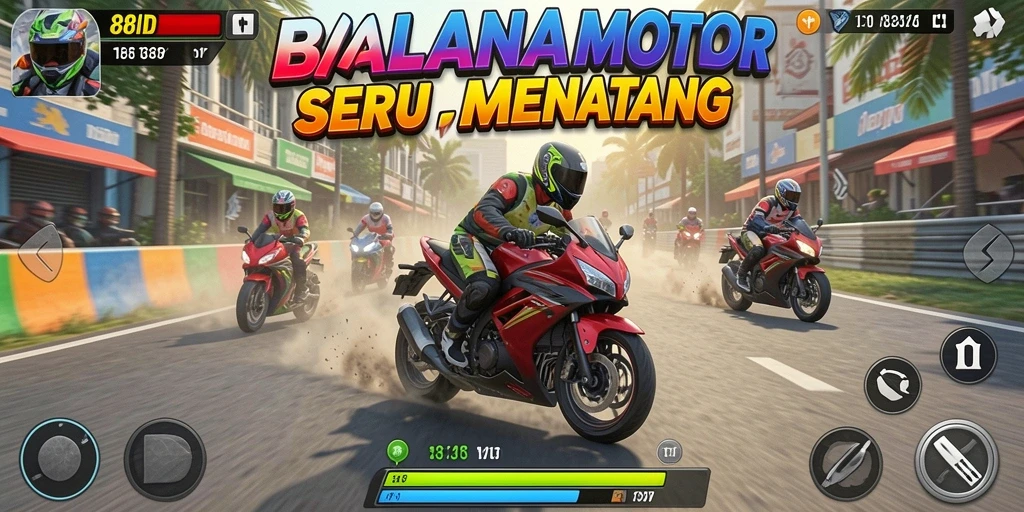 Screenshot gameplay 88ID menampilkan aksi balapan motor yang mendebarkan.