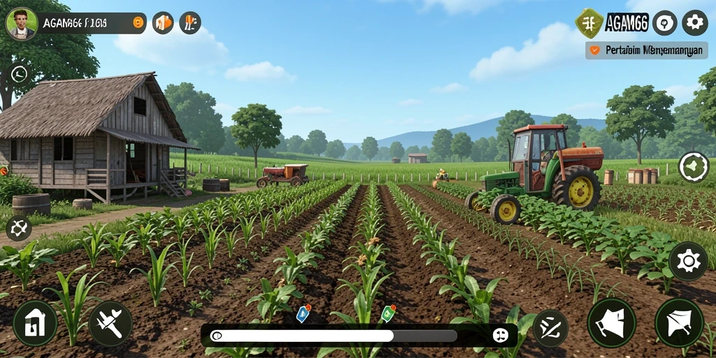 Tampilan gameplay seru AGAM66 dengan aktivitas bertani.
