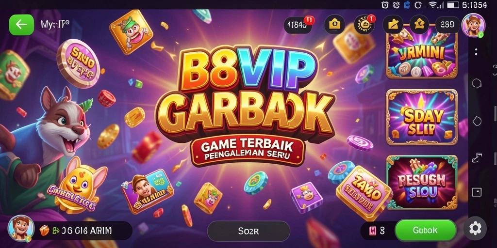 Screenshot dari gameplay menarik B8VIP yang menampilkan gulungan dan simbol slot.