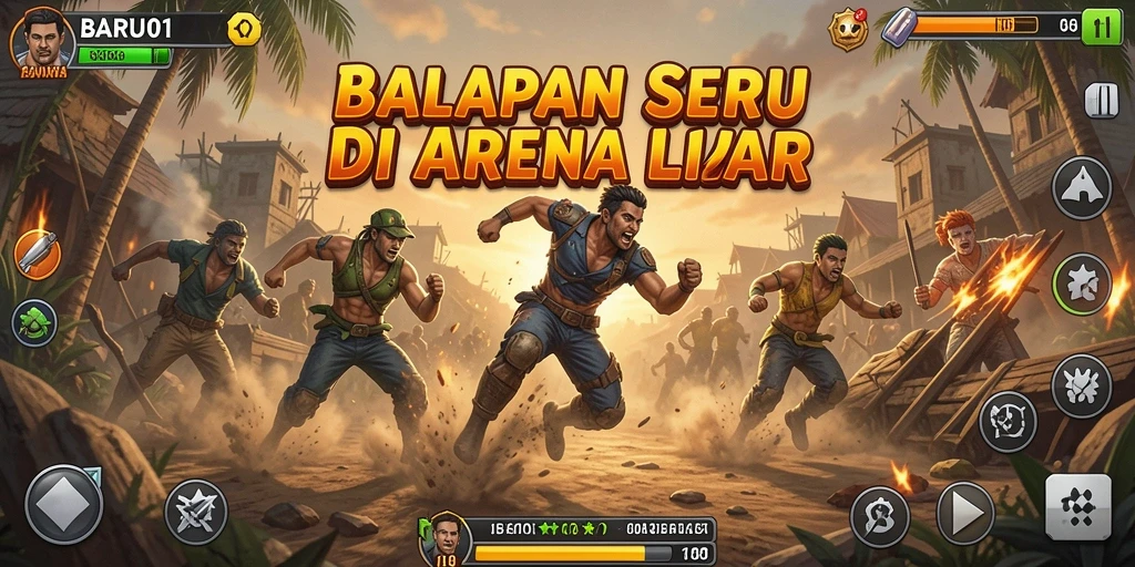 Tangkapan layar menampilkan aksi balapan mendebarkan di BARU01.