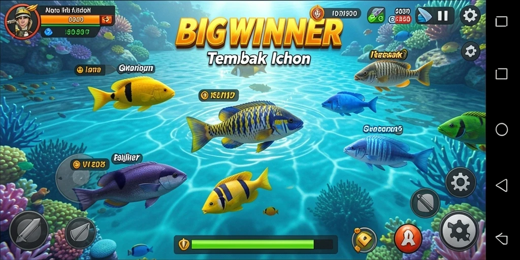 Screenshot gameplay BIGWINNER yang menampilkan aksi menembak ikan.