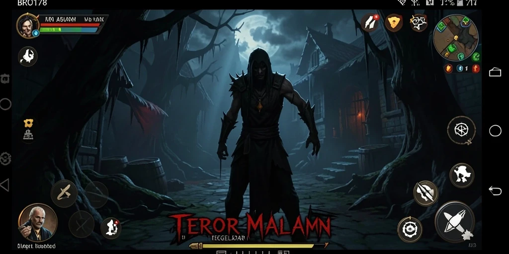 Screenshot gameplay BRO178 menampilkan suasana gelap dan menakutkan.