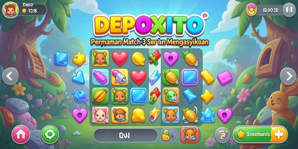 Tangkapan layar gameplay DEPOXITO yang menampilkan kombinasi objek Match-3.
