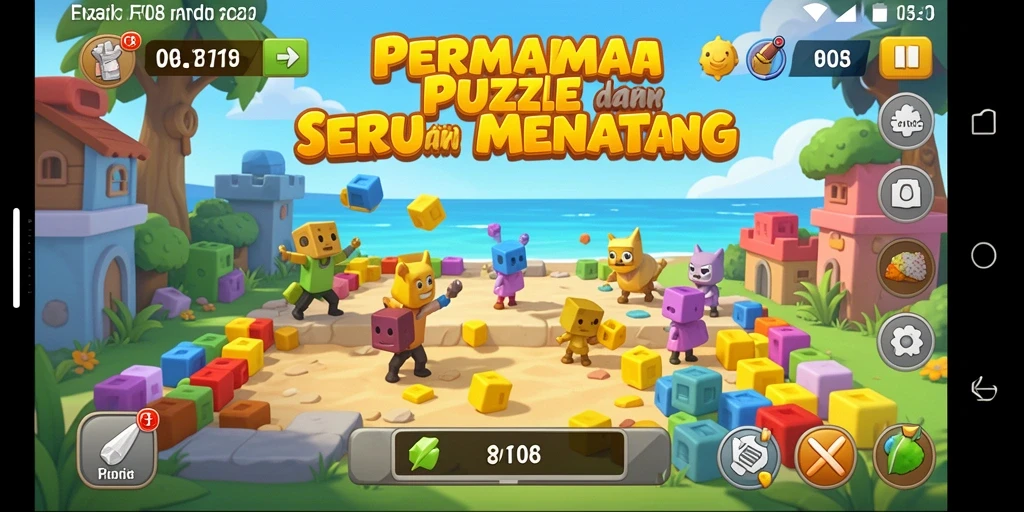 Screenshot utama F08 menampilkan gameplay Puzzle yang menantang.