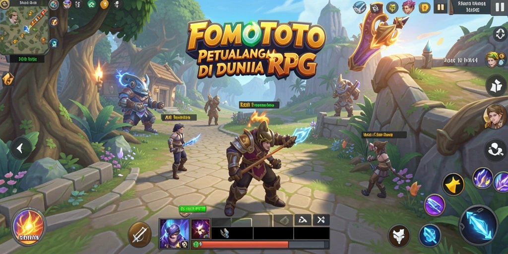 Screenshot gameplay FOMOTOTO menampilkan pertempuran seru dengan makhluk fantastis.