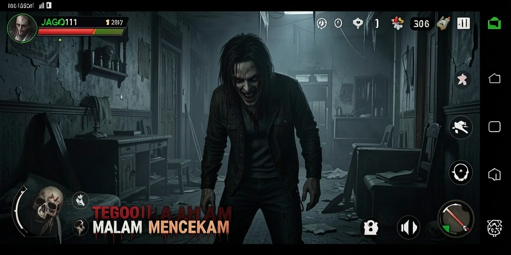 Screenshot JAGO11 menampilkan suasana gameplay horor yang mencekam.