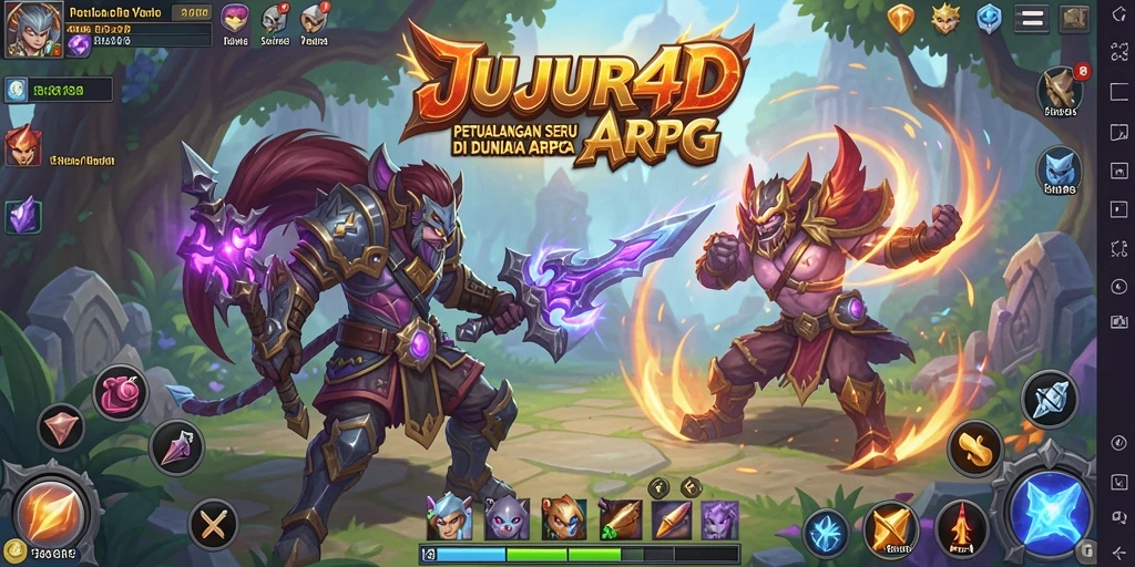 Tampilan seru dalam <strong>JUJUR4D</strong> yang menunjukkan karakter berbagi pertempuran.