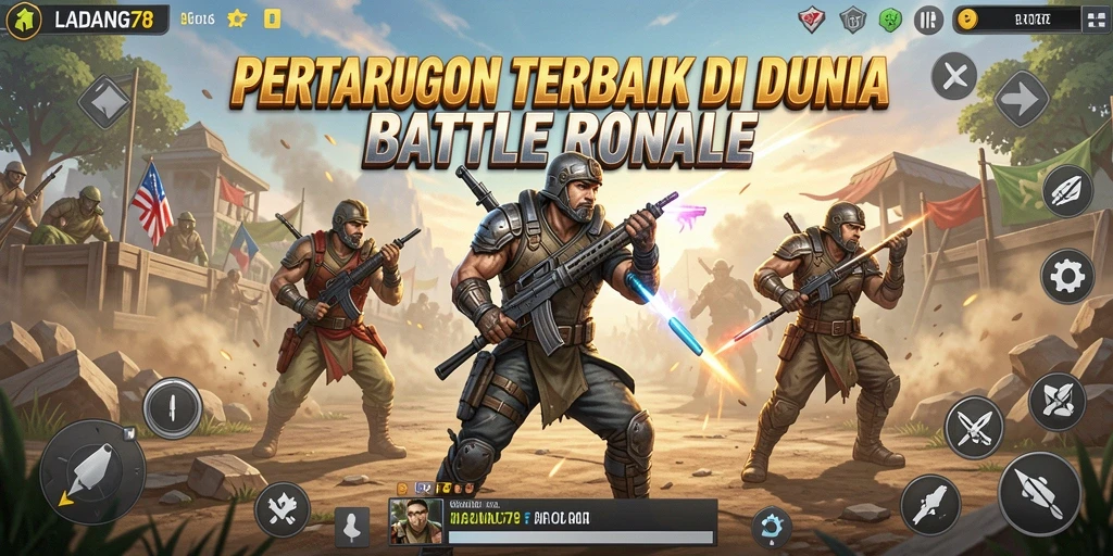 Screenshot gameplay LADANG78 menampilkan aksi intens dalam pertempuran Battle Royale.