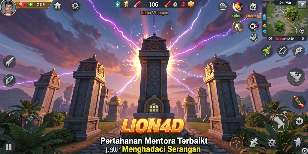 Tampilan menara dan musuh dalam gameplay Tower Defense yang mendebarkan.