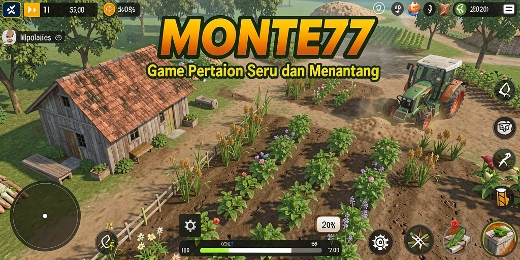 Tangkapan layar gameplay <strong>MONTE77</strong> yang menunjukkan aktivitas bertani yang seru.