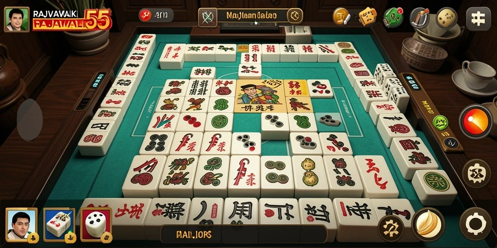 Tampilan gameplay seru RAJAWALI55 dengan elemen Mahjong.