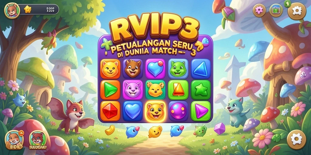 Screenshot gameplay RVIP3 yang menampilkan petualangan Match-3 seru.