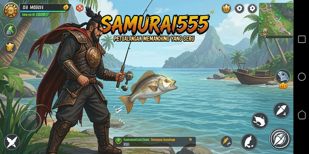 Screenshot gameplay SAMURAI555 menampilkan aksi memancing yang mendebarkan.