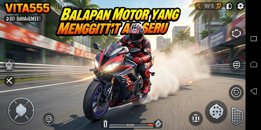Tampilan menarik dari gameplay balapan motor di VITA555.